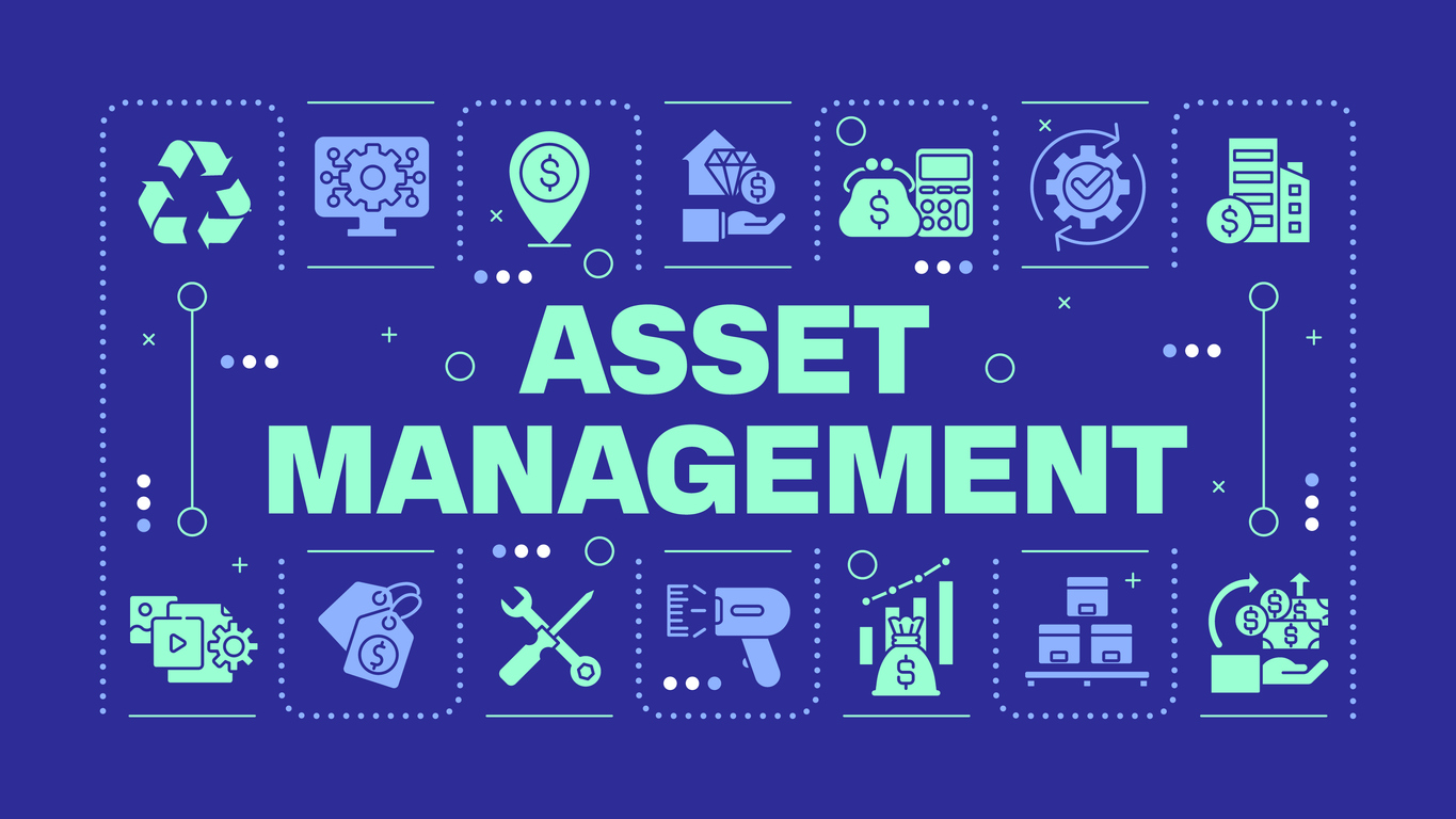 Asset management dark blue word concept