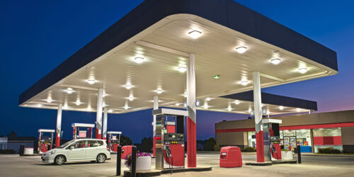 Horizontal shot of a gasoline station and convenience store REWORKED.