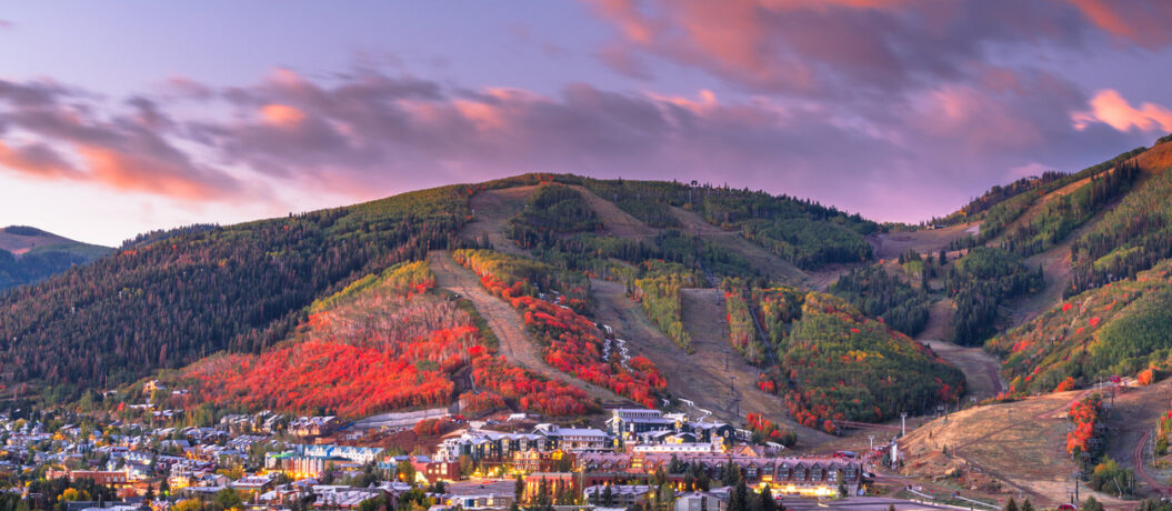 Park City, Utah, USA downtown in autumn at dusk.