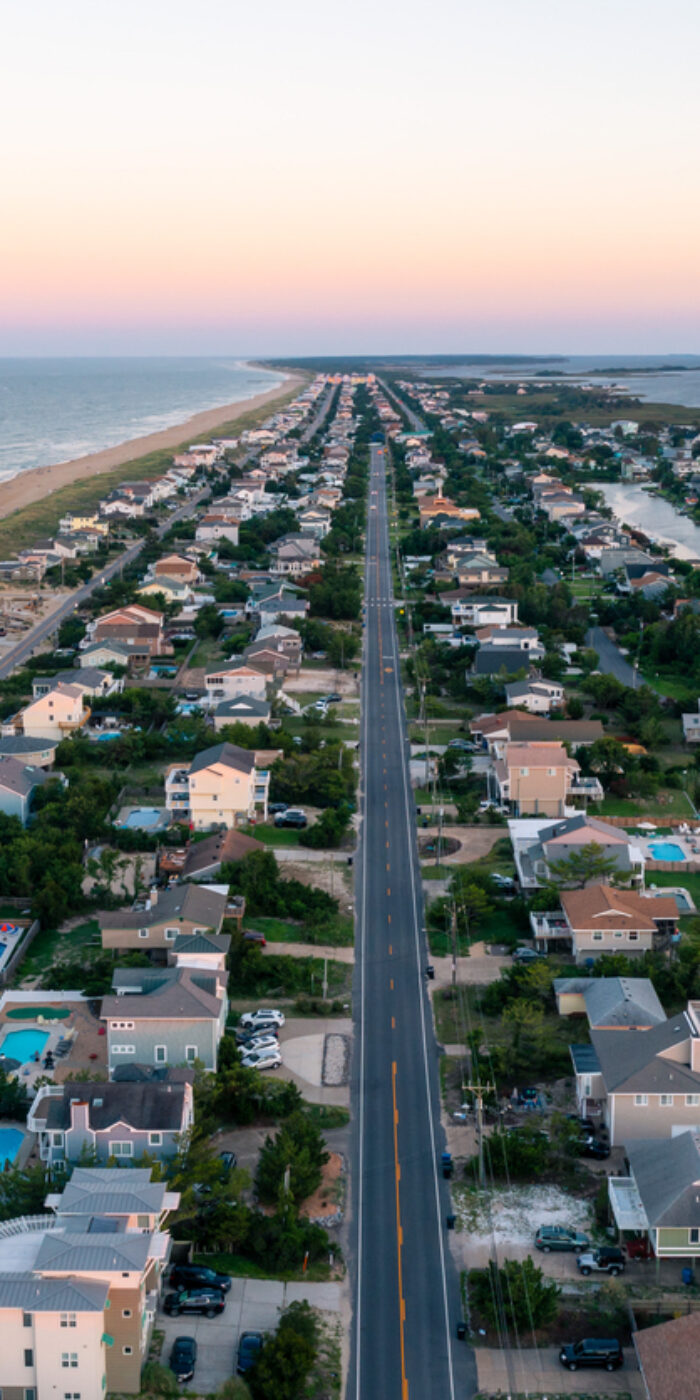 Aerial View looking south of the Sandbridge area of Virginia Beach at Sunset