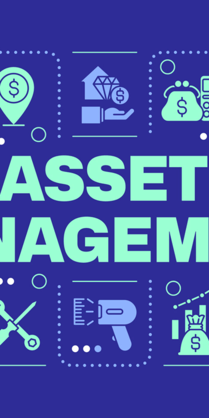 Asset management dark blue word concept