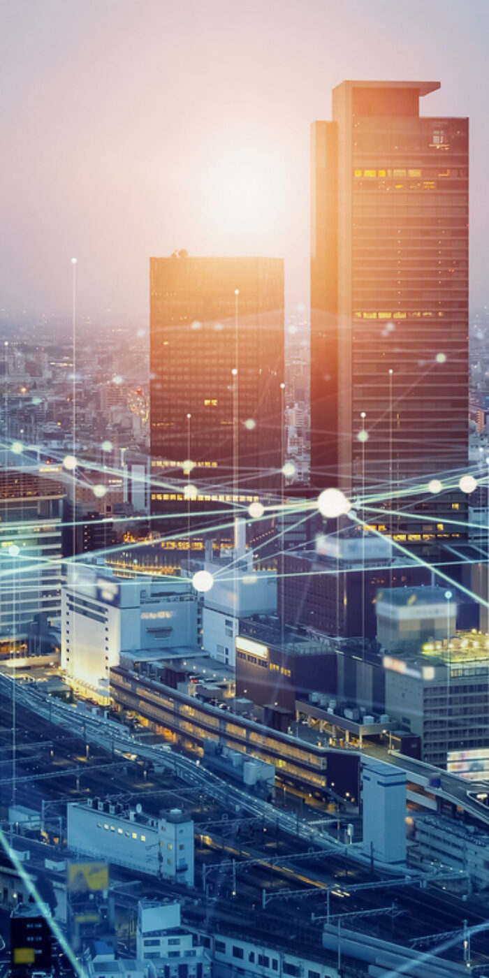 City infrastructure connected as data points.