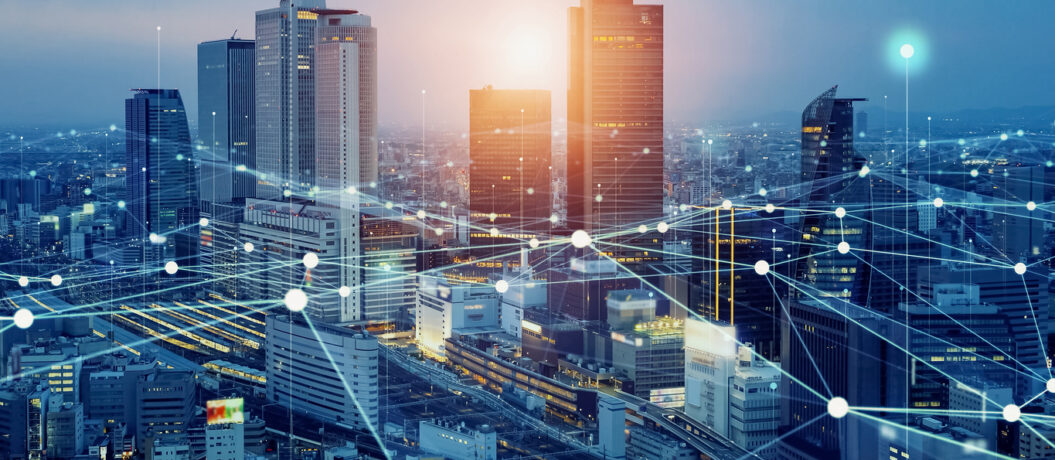 City infrastructure connected as data points.