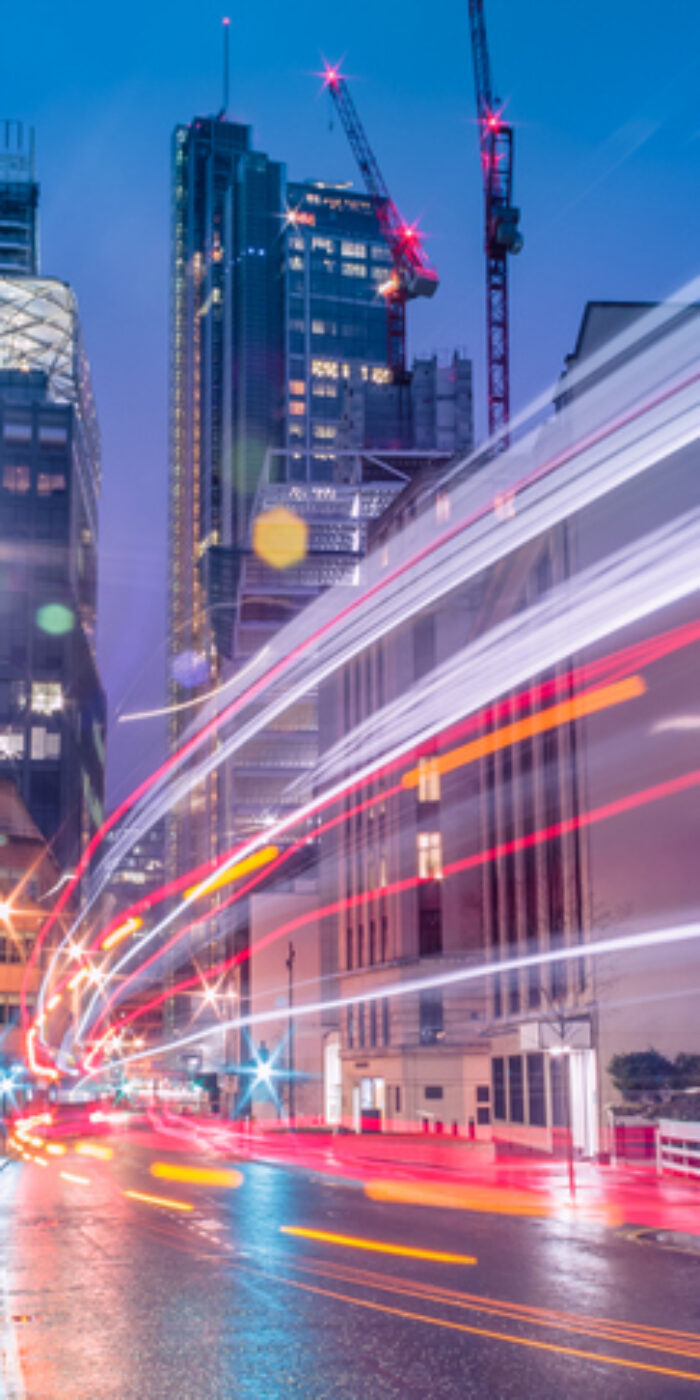 Light trails in the downtown district of London. Long exposure