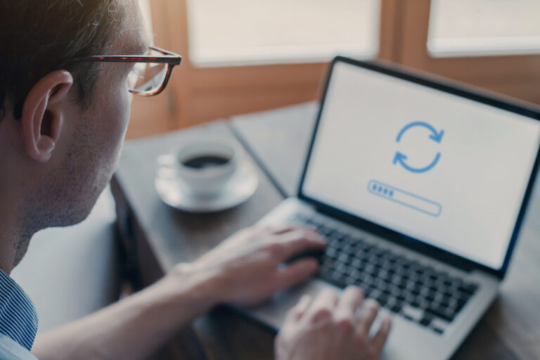 completing software update on laptop