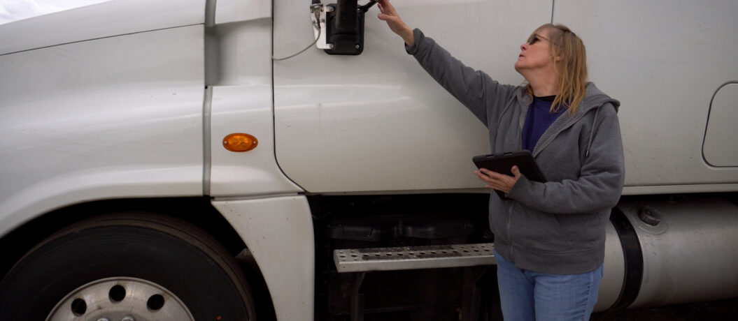 A semi-truck is checked daily by the driver, who also checks the trailer for defects.